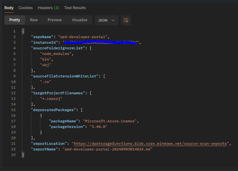 Dependency Scanning API response